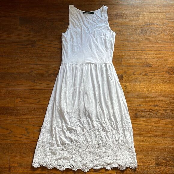 Ralph Lauren White Embroidered V-Neck Midi Dress - Picture 1 of 7